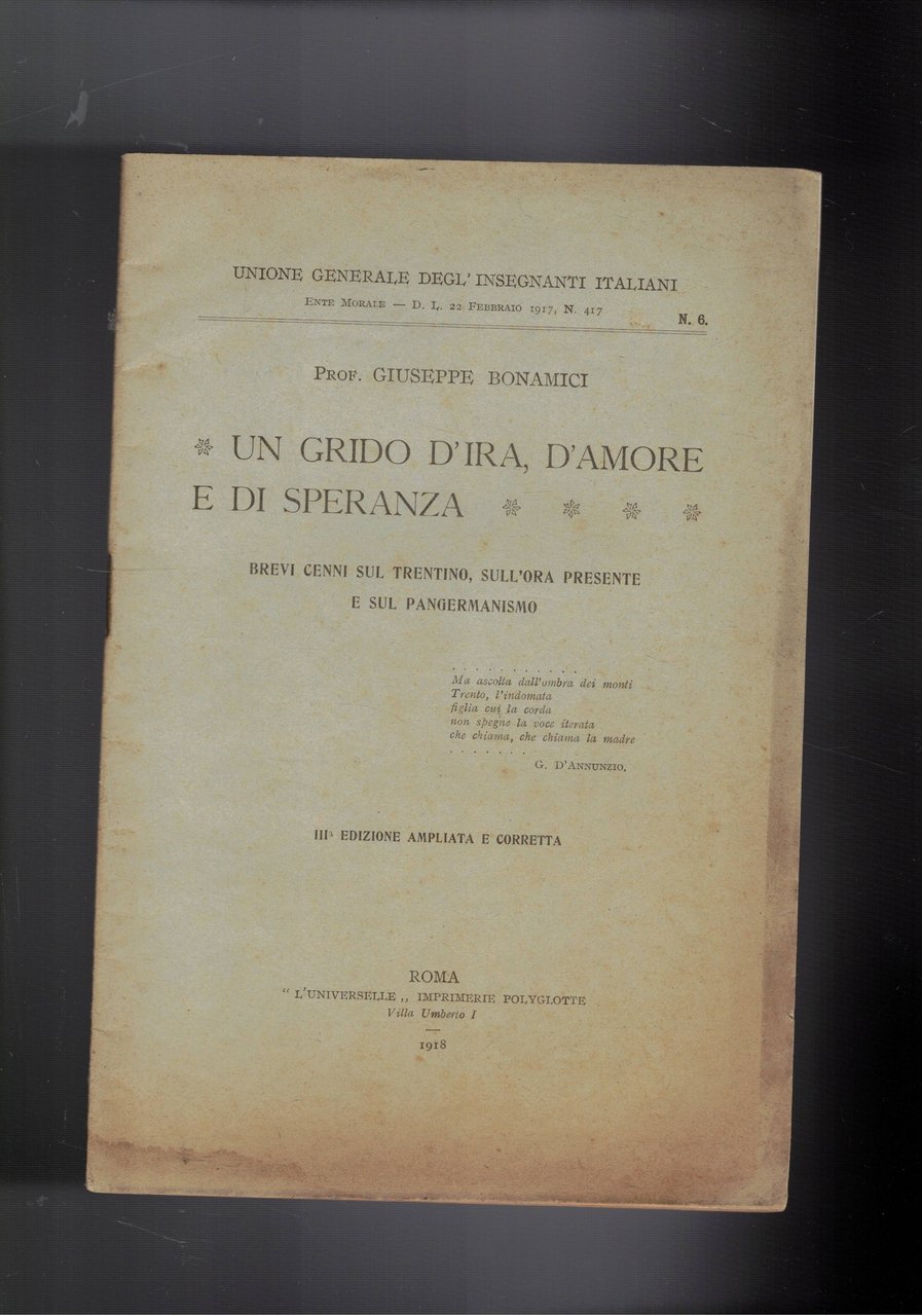 Un grido d'ira, d'amore e di speranza. Brevi cenni sul …