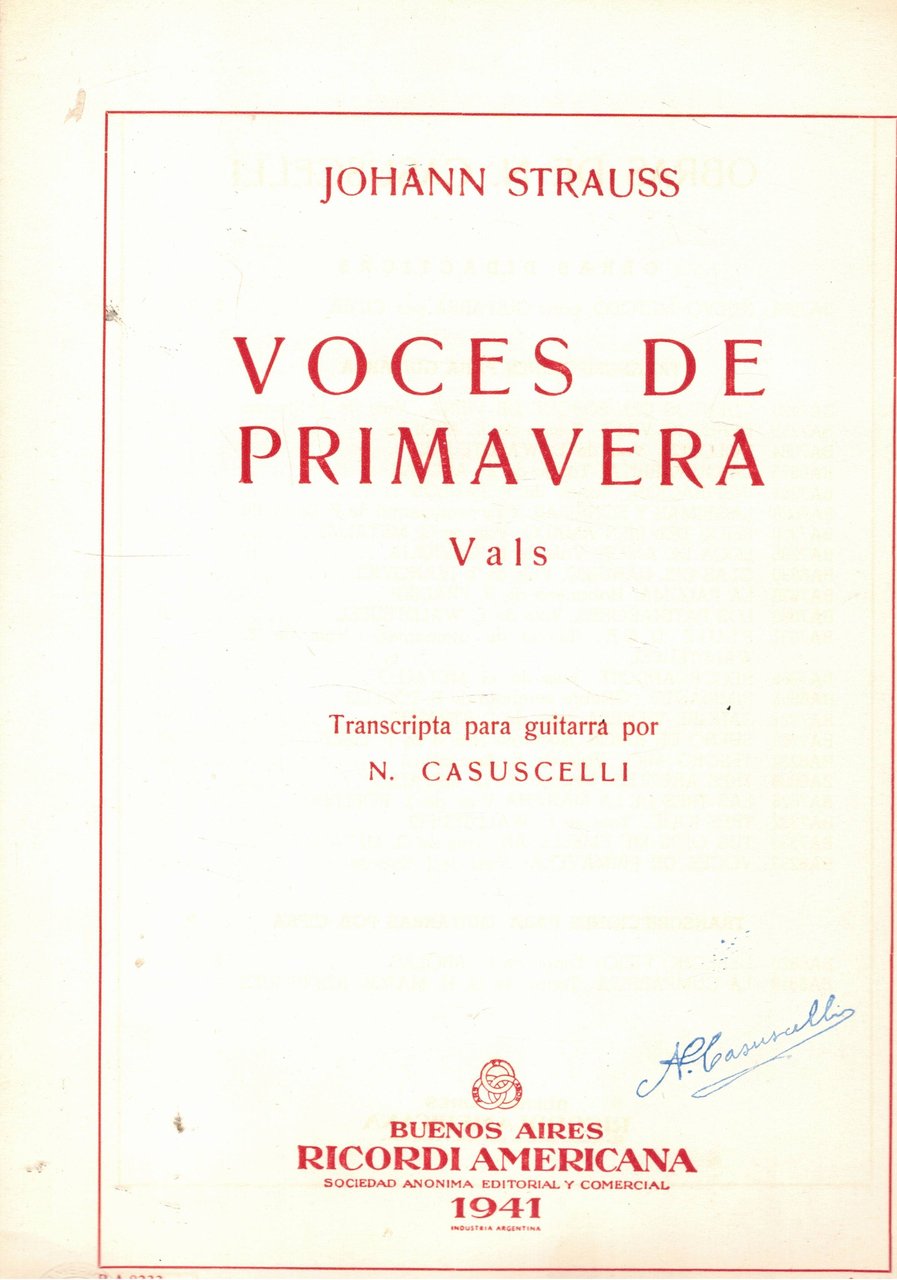 Voces de primavera vals (op. 410). Transcripta para guitarra por …
