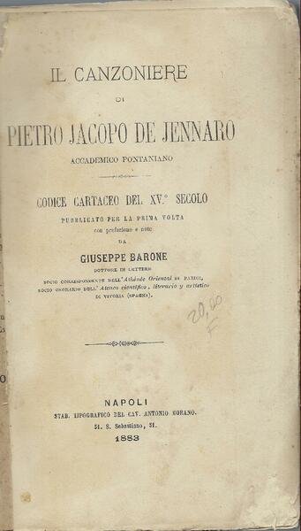 Il Canzoniere di Pietro Jacopo de Jennaro. Codice cartaceo del …