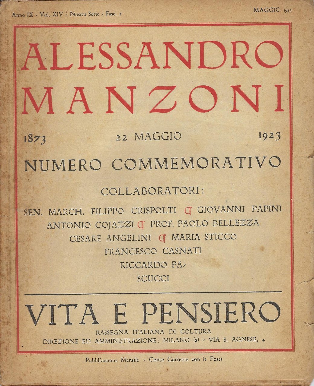 Alessandro Manzoni : 22 maggio 1873-1923 : numero commemorativo