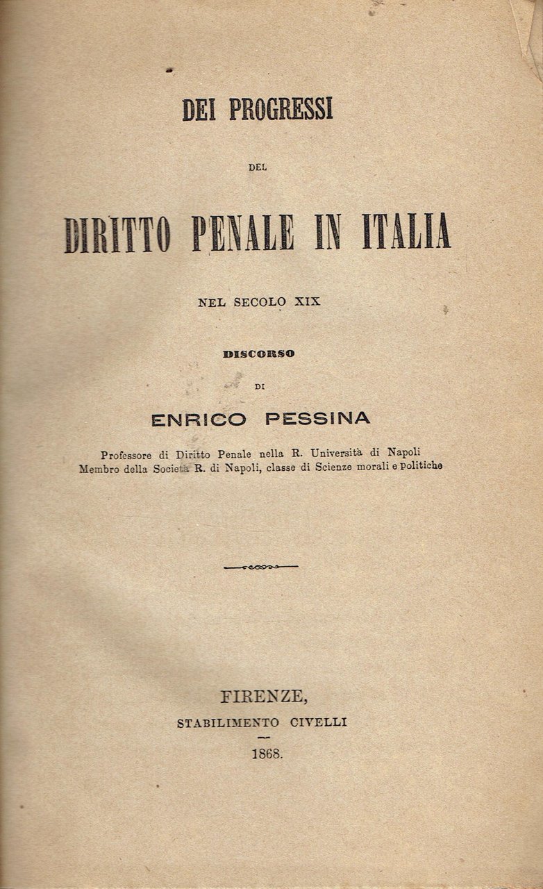 Dei progressi del diritto penale in Italia nel secolo XIX