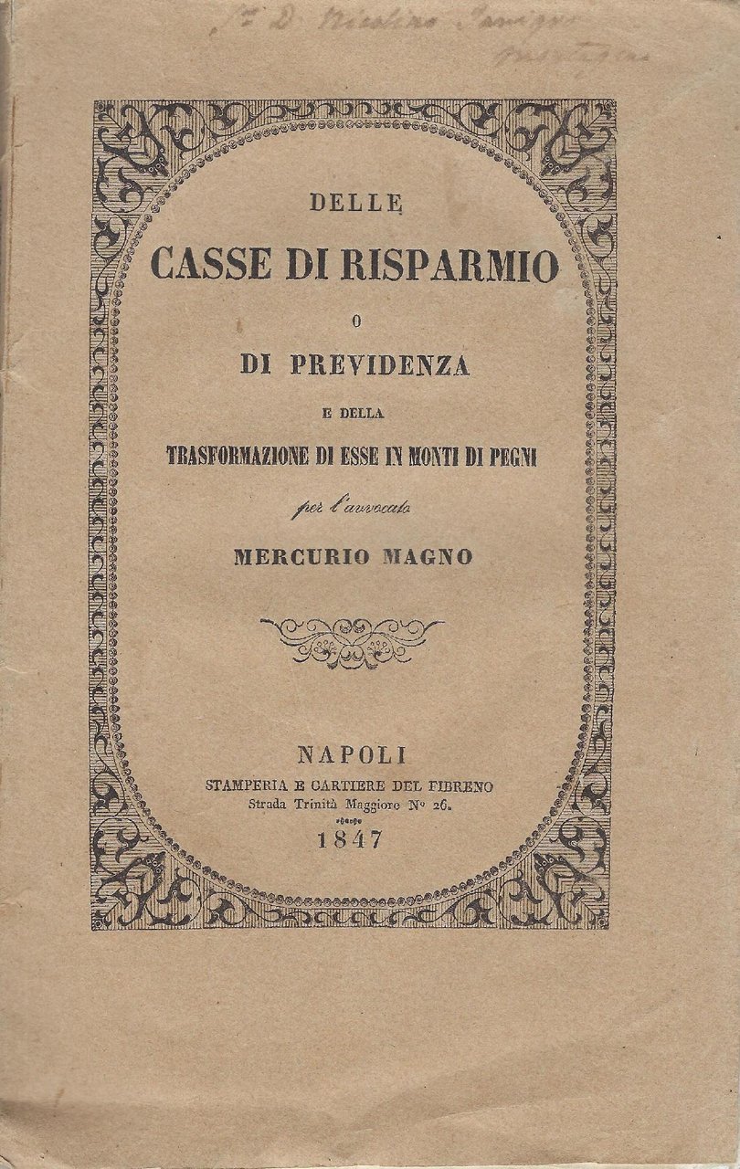 Delle casse di risparmio o di previdenza e della trasformazione …