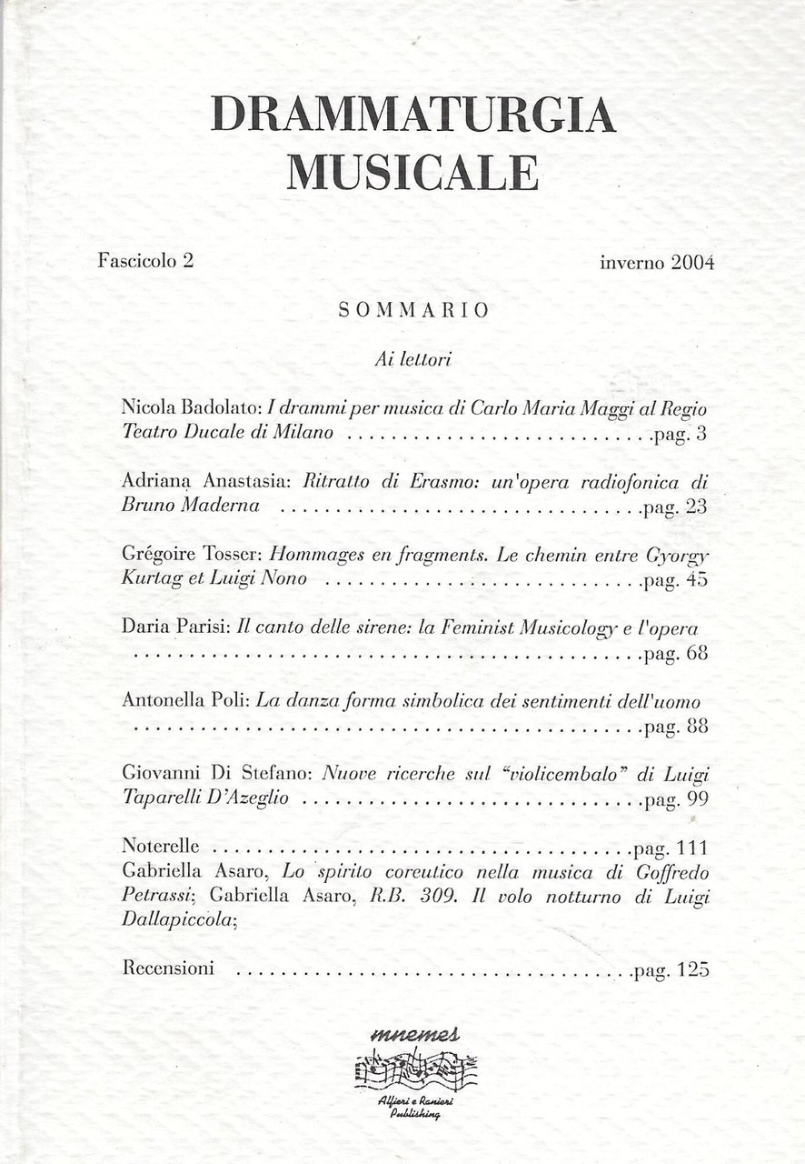Drammaturgia musicale e altri studi: fascicolo 2, inverno 2004