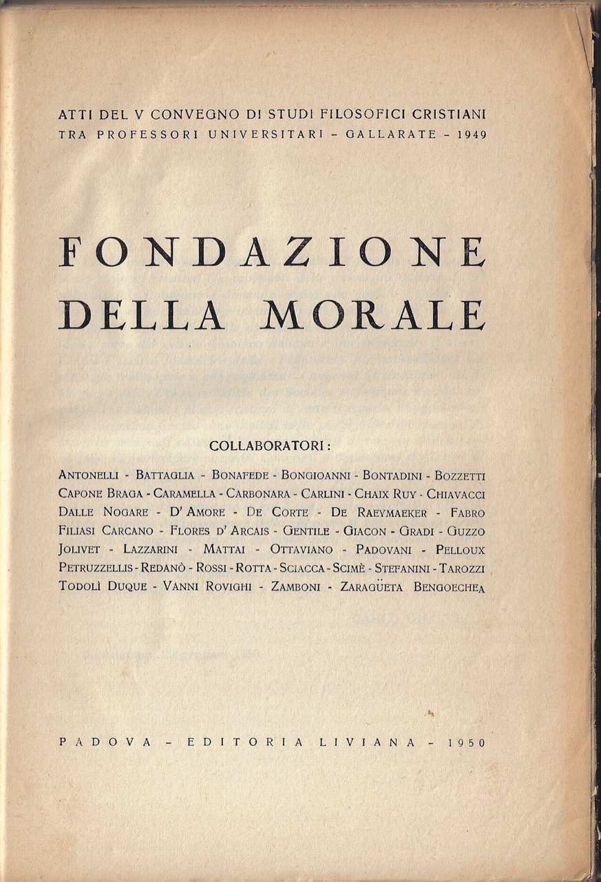 Fondazione della morale : atti del V Convegno di studi …