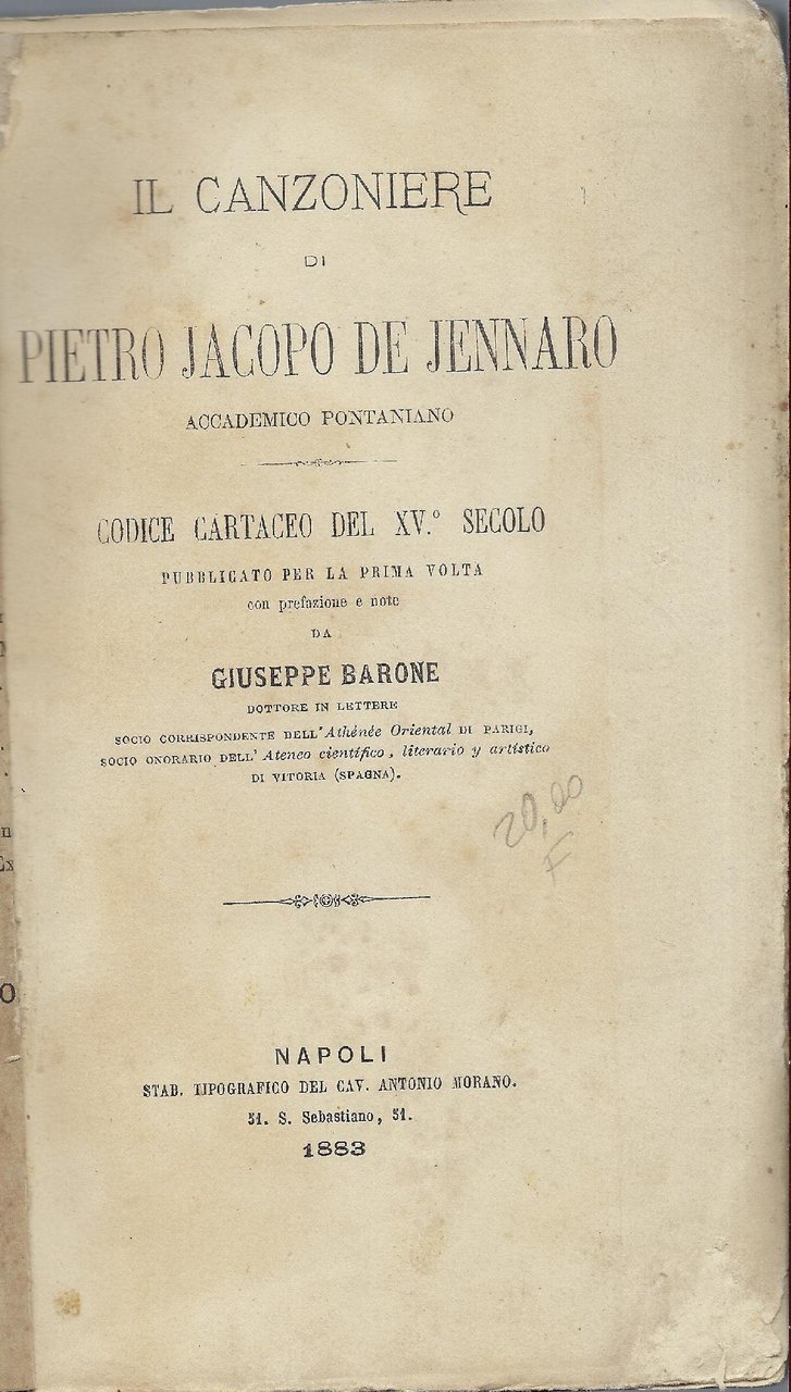 Il Canzoniere di Pietro Jacopo de Jennaro. Codice cartaceo del …