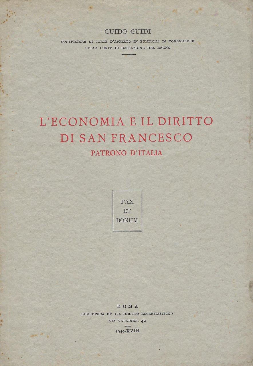 L'economia e il diritto di san Francesco, patrono d'Italia