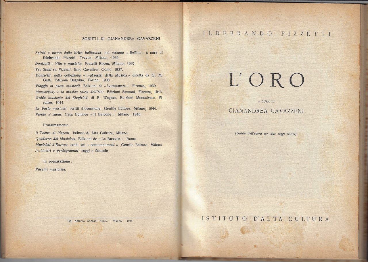 L'oro. Guida dell'opera con due saggi critici