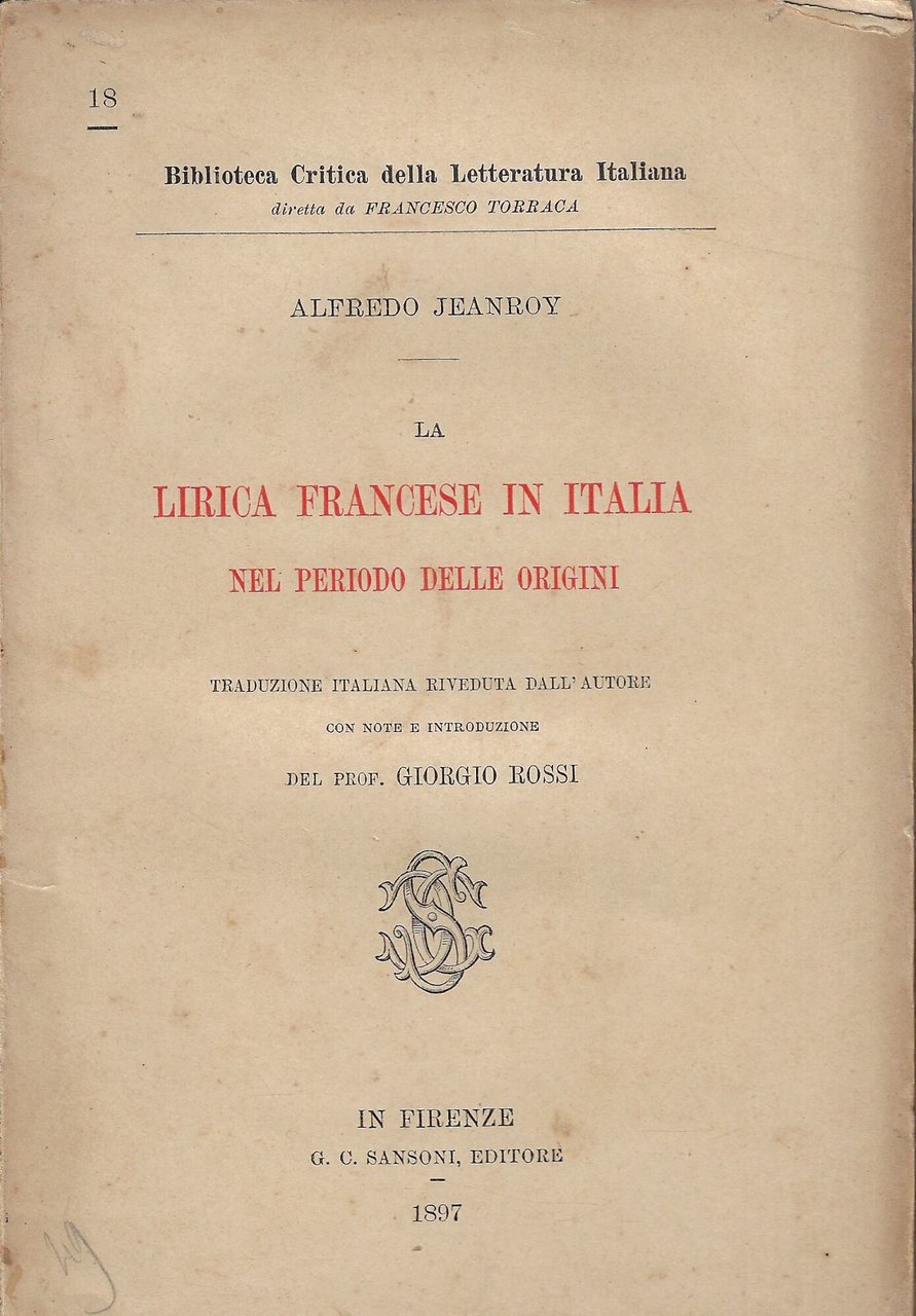 La lirica francese in Italia nel periodo delle origini