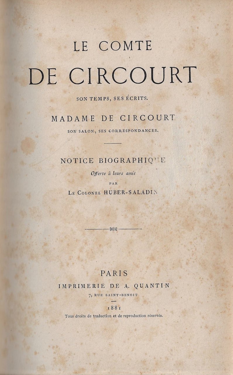 Le comte de Circourt: son temps, ses écrits; madame de …