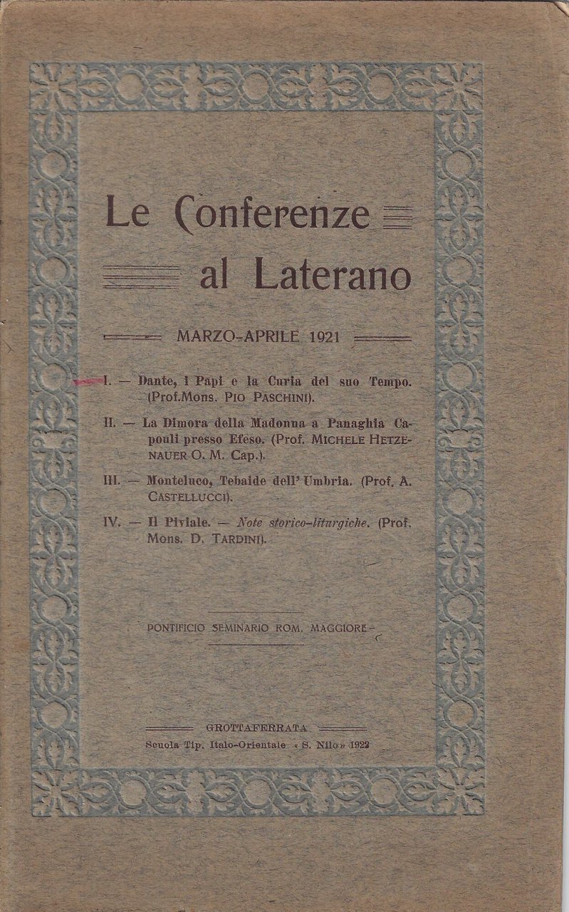 Le conferenze al Laterano, marzo-aprile 1921