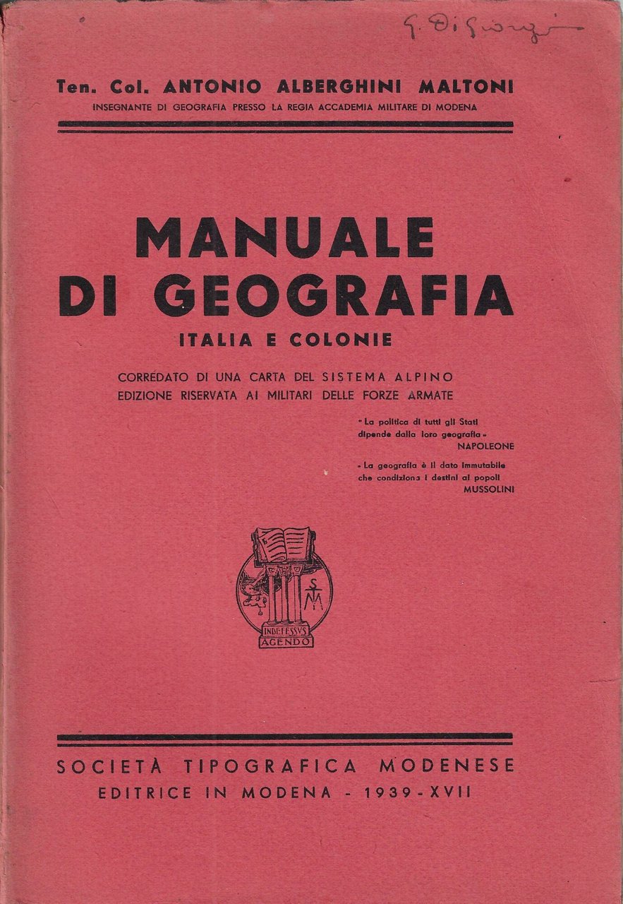 Manuale di geografia : Italia e colonie