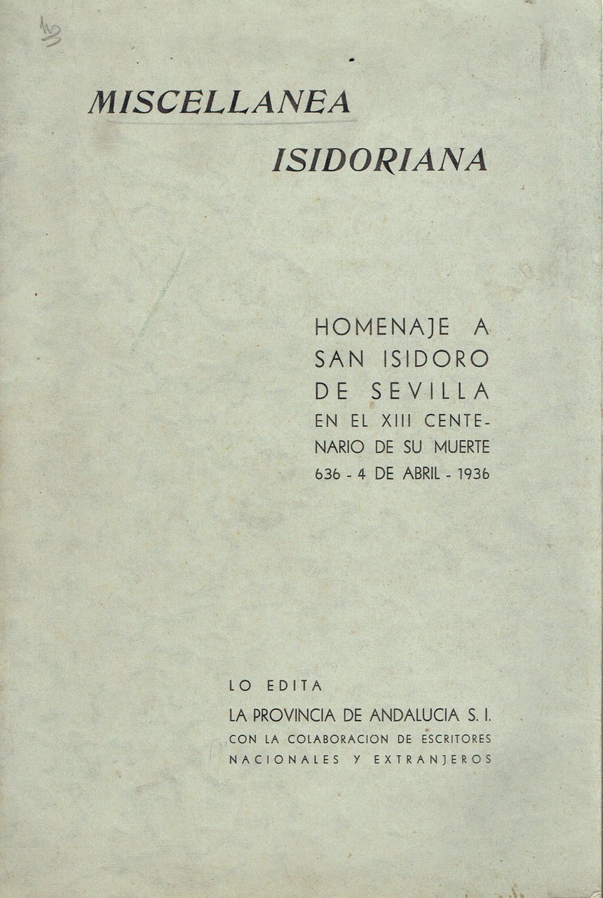 Miscellanea isidoriana : homenaje a S. Isidoro de Sevilla en … | Immagine principale