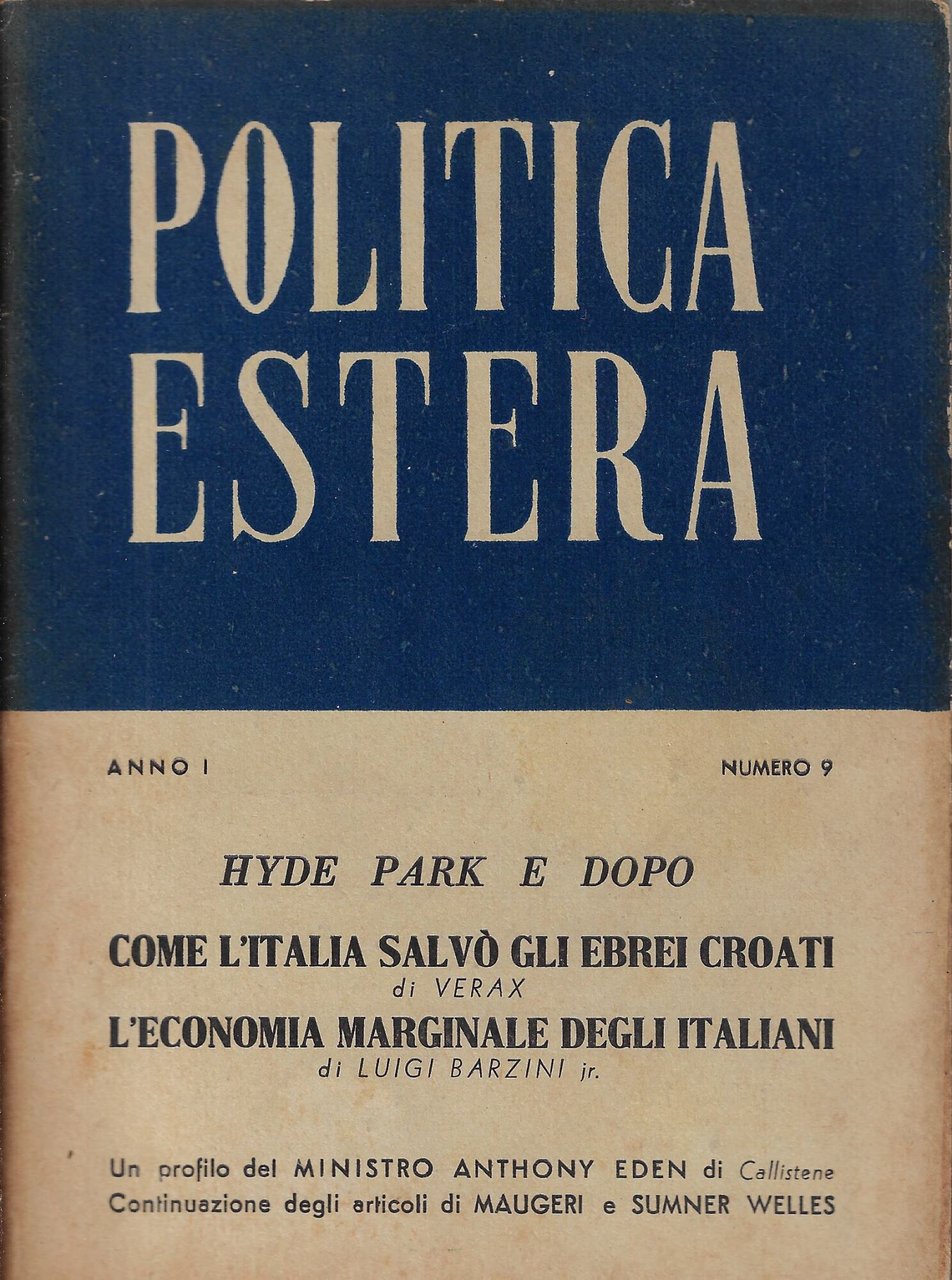 Politica estera, anno I numeo 9, ottobre 1944