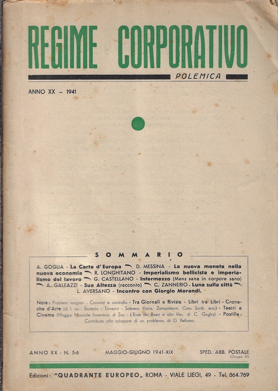 Regime corporativo Polemica Anno XX N^ 5-6