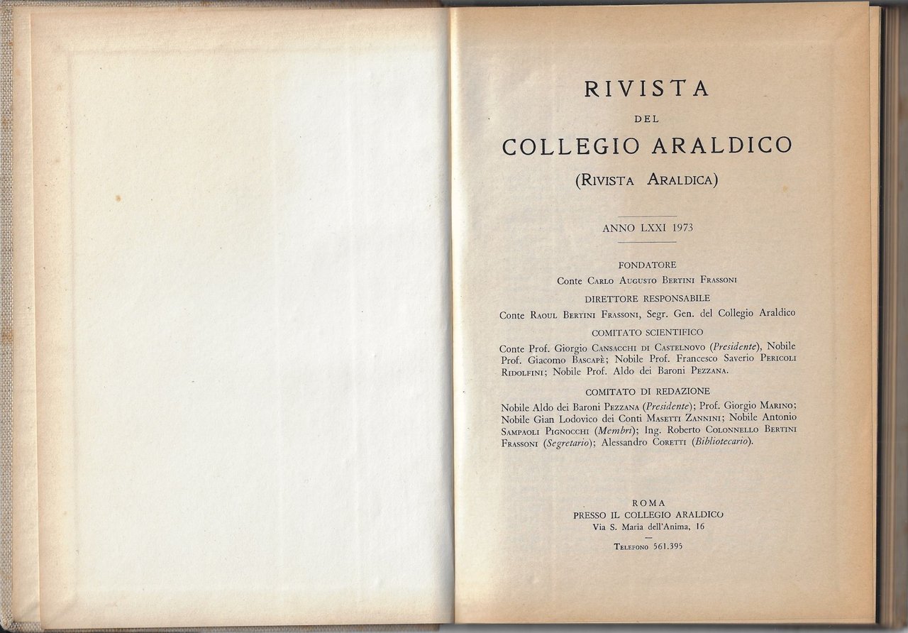 Rivista del collegio araldico, anno LXX1 1973. Annata completa