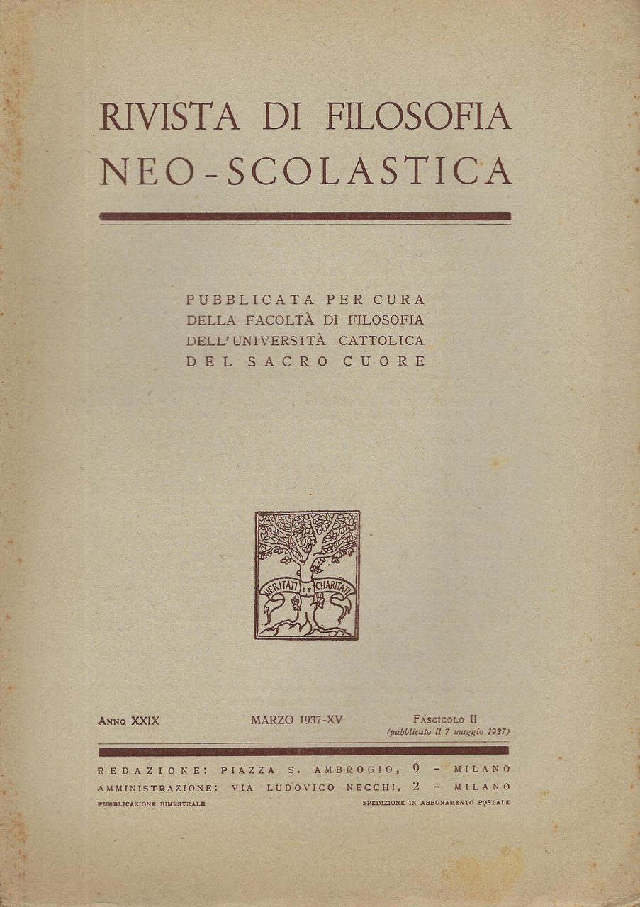 Rivista di filosofia neo-scolastica anno XXIX, fascicolo 2, marzo 1937