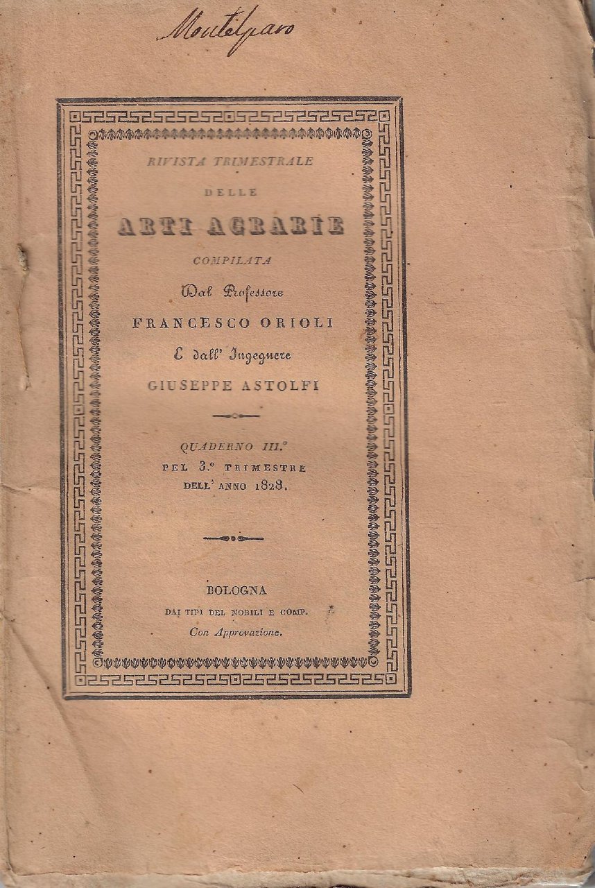 Rivista trimestrale delle Arti Agrarie (3 vol. I^, II^, III^ …