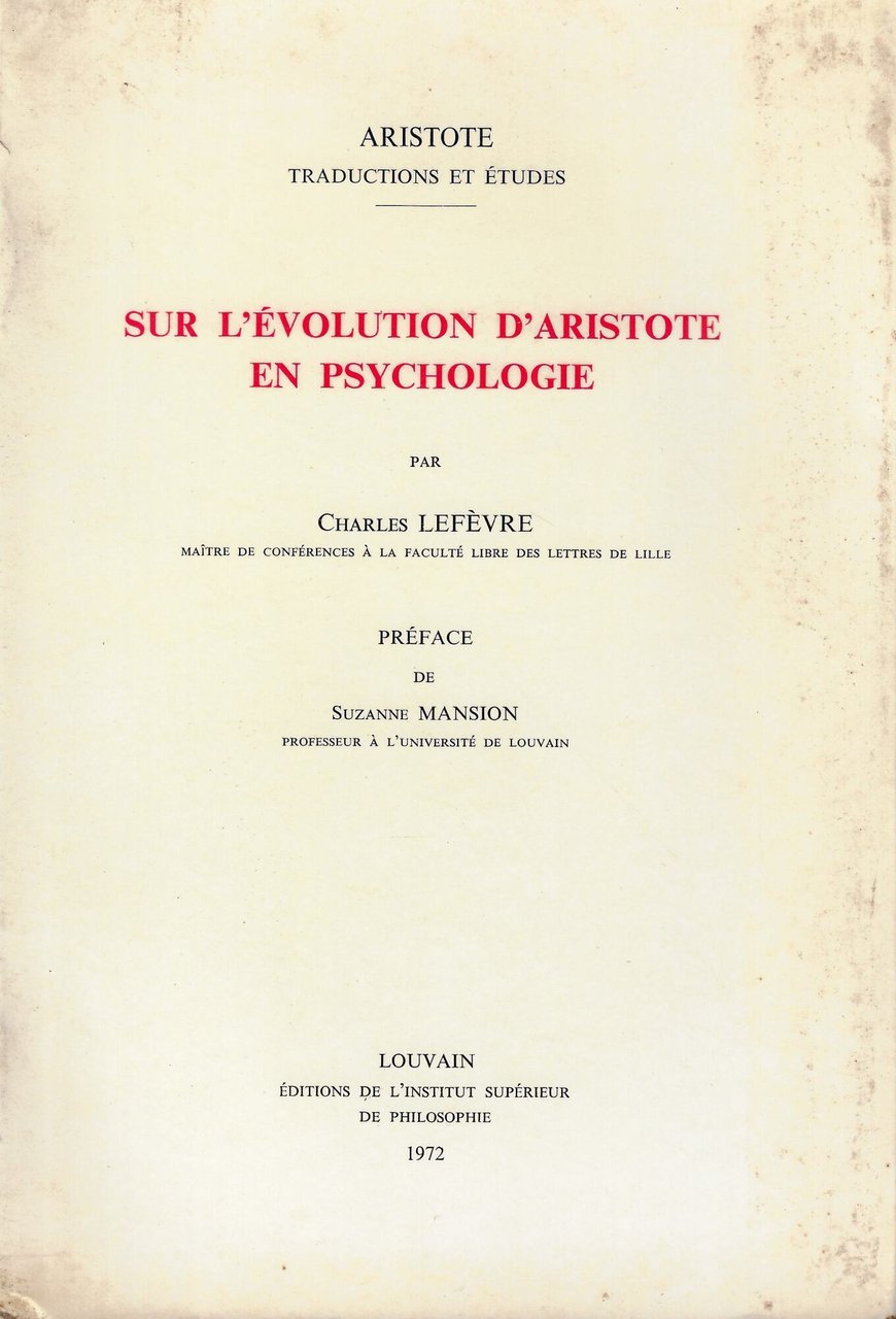 Sur l'évolution d'Aristote en psychologie | Immagine principale