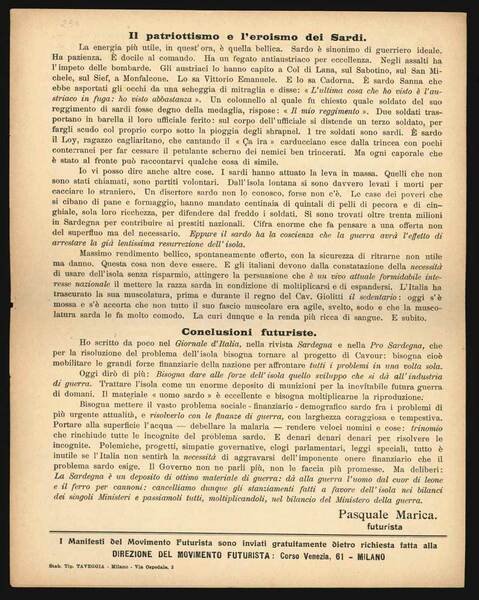 Moltiplichiamo i sardi: primo materiale di guerra. Manifesto pubblicato nell’8° …