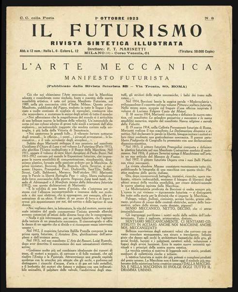 «Il Futurismo: Rivista sintetica illustrata n. 8: L’arte meccanica. Manifesto …