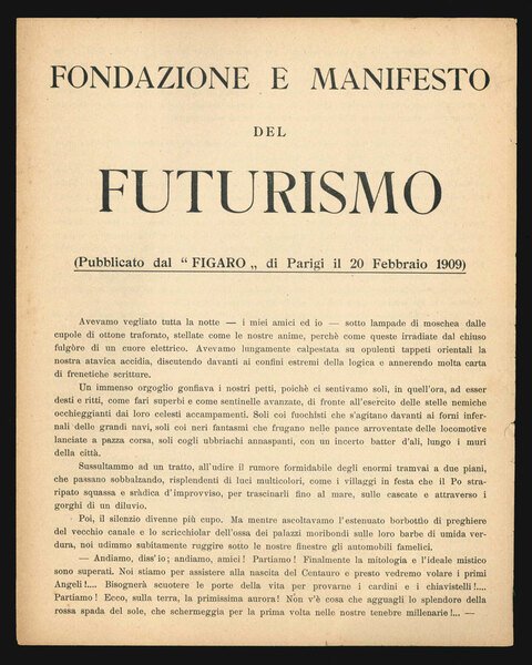 Fondazione e manifesto del futurismo (Pubblicato dal «Figaro» di Parigi …