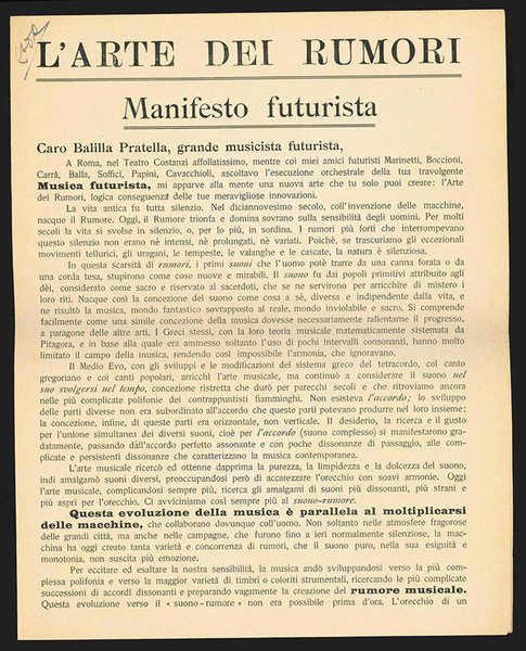 L’Arte dei rumori. Manifesto futurista