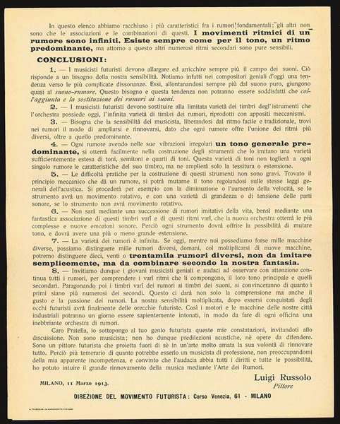 L’Arte dei rumori. Manifesto futurista