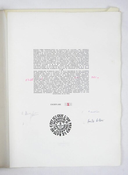 Il taccuino del vecchio. Manoscritto [.] manoscritti definitivi di Auguri …