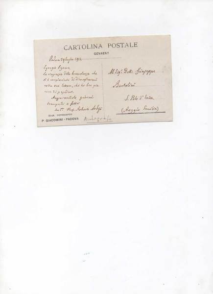 Cartolina postale non viaggiata, autografa firmata, datata 29 luglio 1912 …