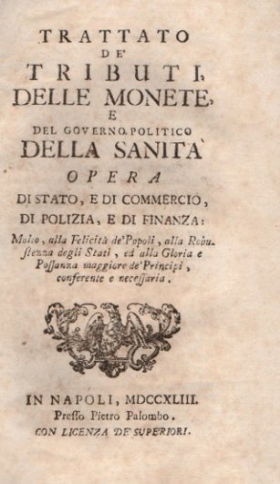 Trattato de’ tributi, delle monete, e del governo politico della … | Immagine principale