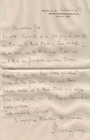 Lettera autografa firmata inviata al conte di San Martino