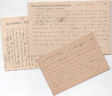 2 cartoline e 1 biglietto. Carte autografe firmate.