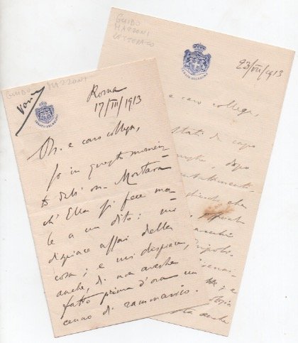 2 lettere autografe firmate datate 1913 - Roma, inviata ad …