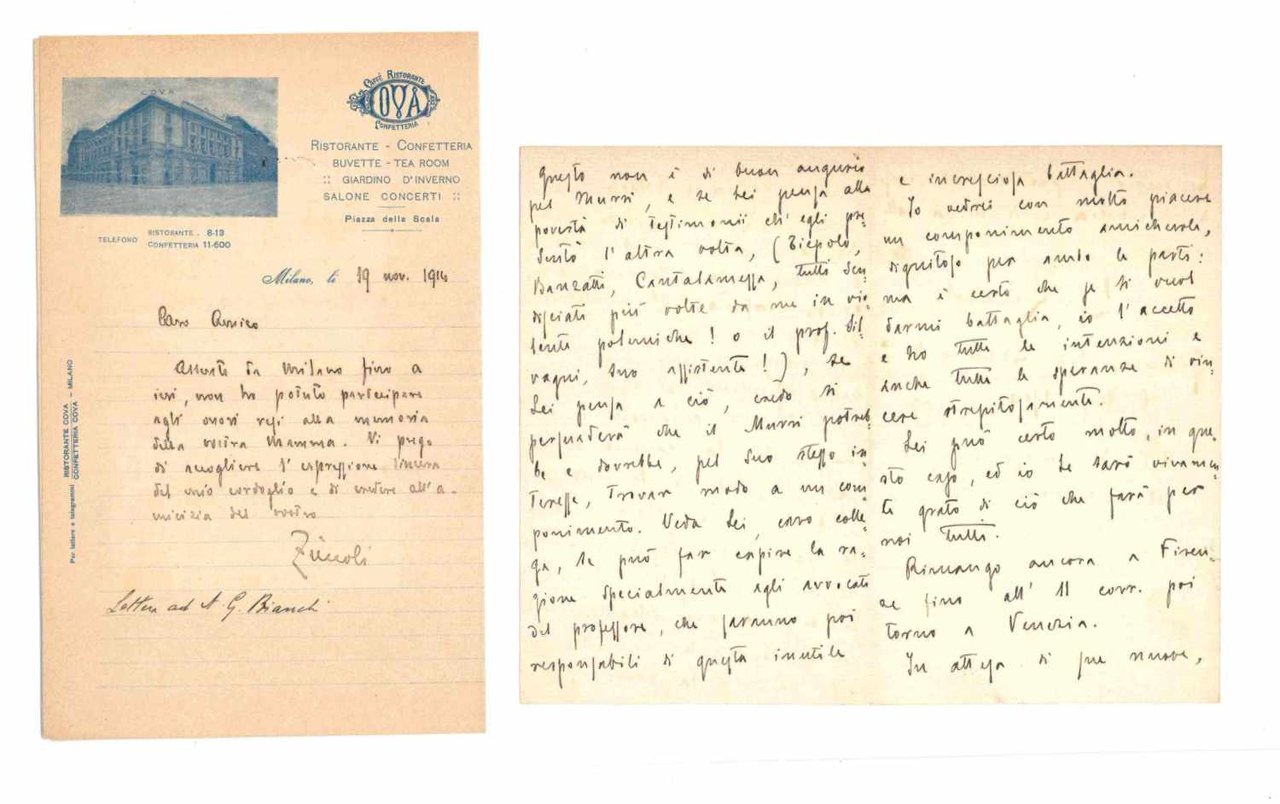 2 lettere autografe firmate inviate ad Augusto Guido Bianchi