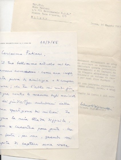 2 lettere, una autografa firmata e l'altra dattiloscritta con firma …