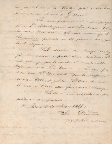 Lettera con firma autografa inviata a Guigoni