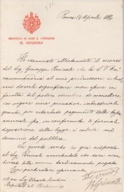 Lettera manoscritta con firma autografa.