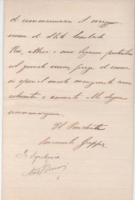 Lettera autografa firmata inviata all’ “Onorevole Presidenza”