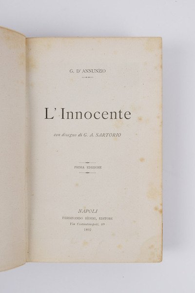 L’Innocente. Con disegno di G. A. Sartorio — prima edizione …