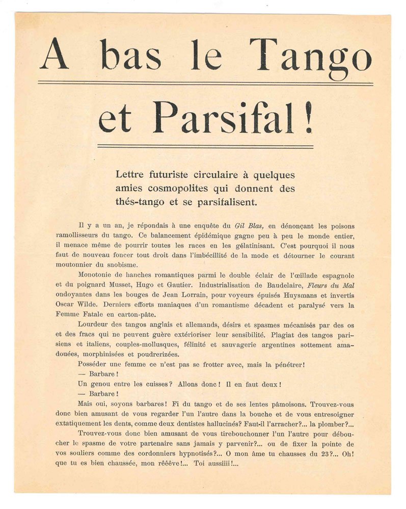 A bas le Tango et Parsifal! Lettre futuriste circulaire à …