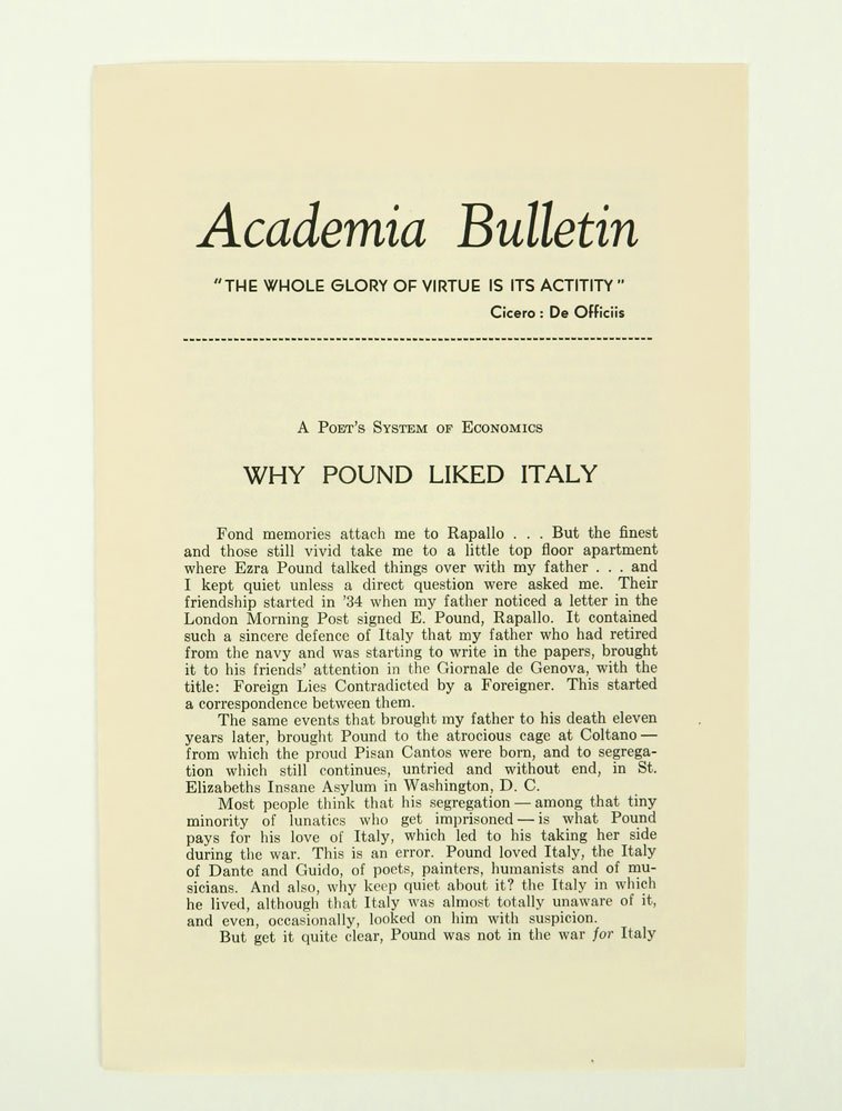 A Poet’s System of Economics. Why Pound Liked Italy