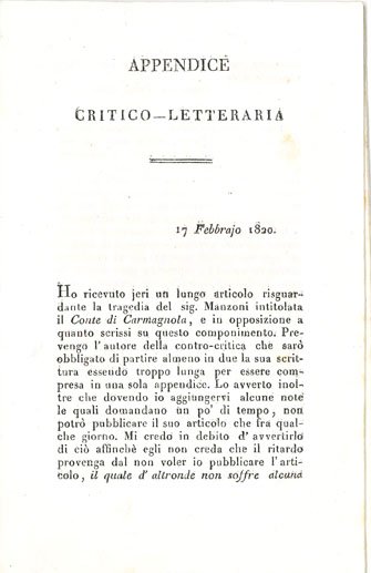 All’estensore della Gazzetta di Milano il dottor D.A. Bianchi