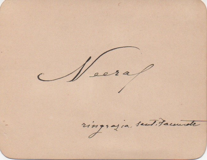 Biglietto con firma e annotazione autografa