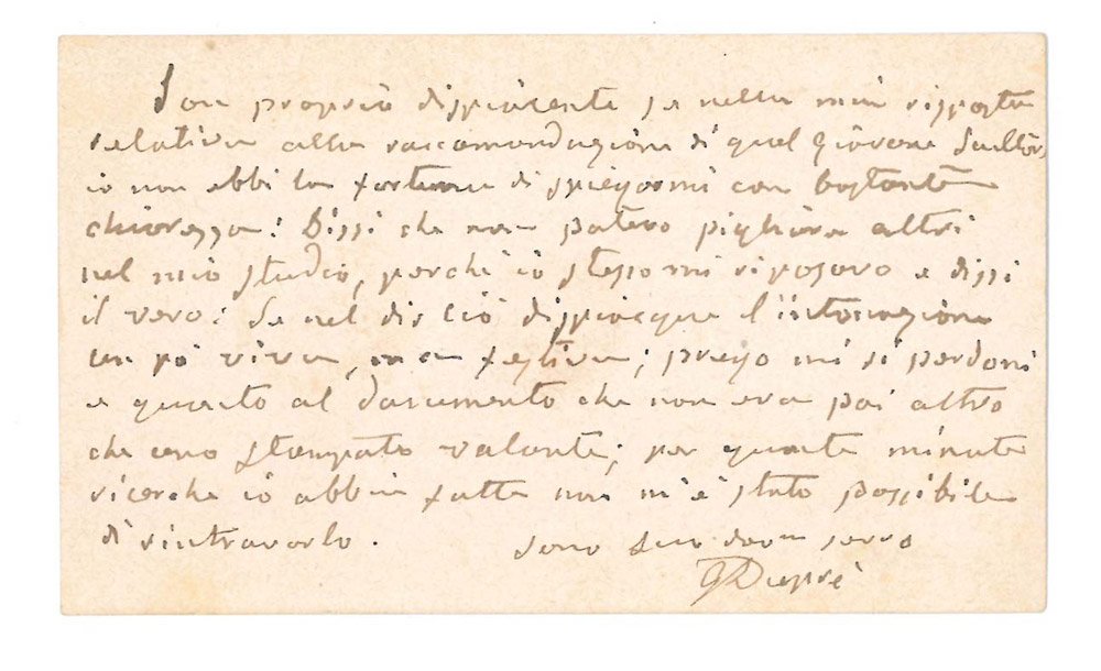 Biglietto da visita autografo firmato, destinatario ignoto