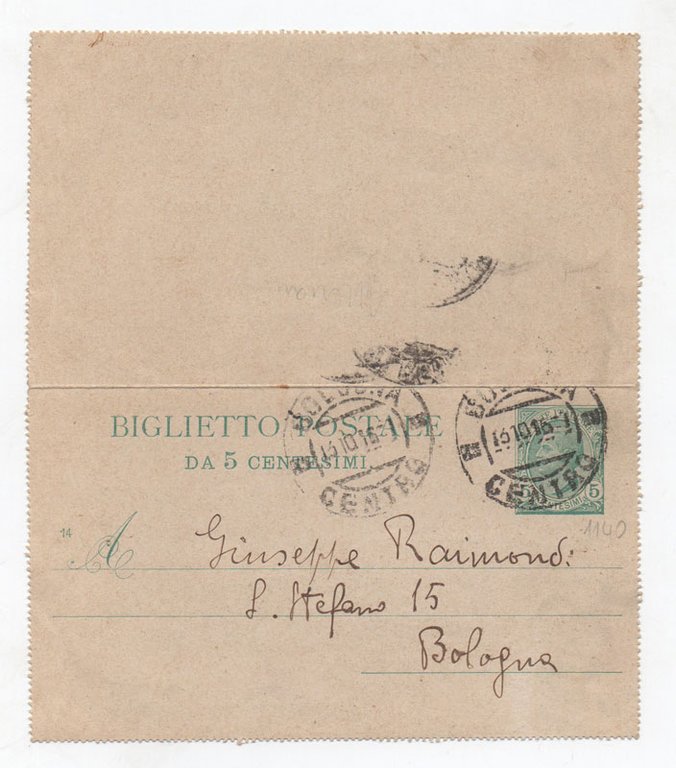 Biglietto postale autografo firmato inviato allo scrittore Giuseppe Raimondi