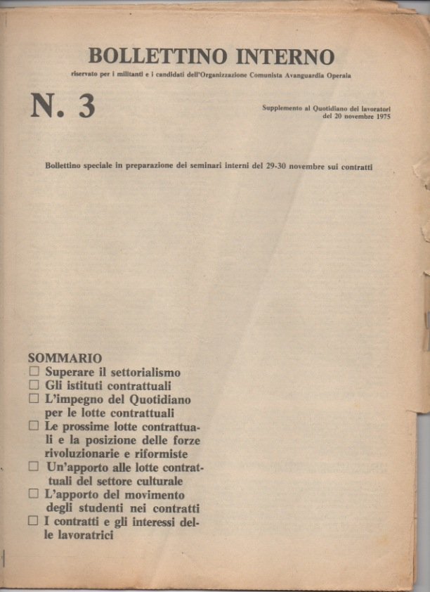 Bollettino interno riservato ai militanti e ai candidati dell’Organizzazione Comunista …