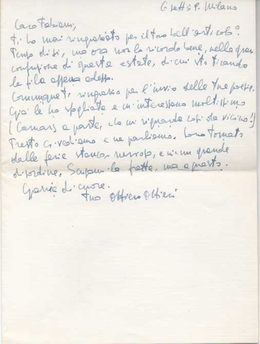 Breve lettera autografa firmata inviata al poeta e giornalista Enzo …