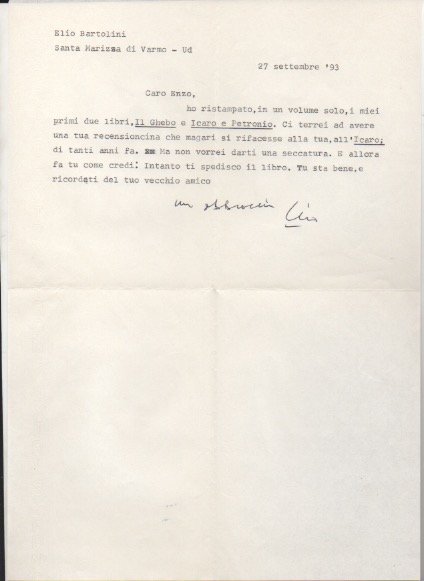 Breve lettera dattiloscritta con firma autografa inviata al poeta e …