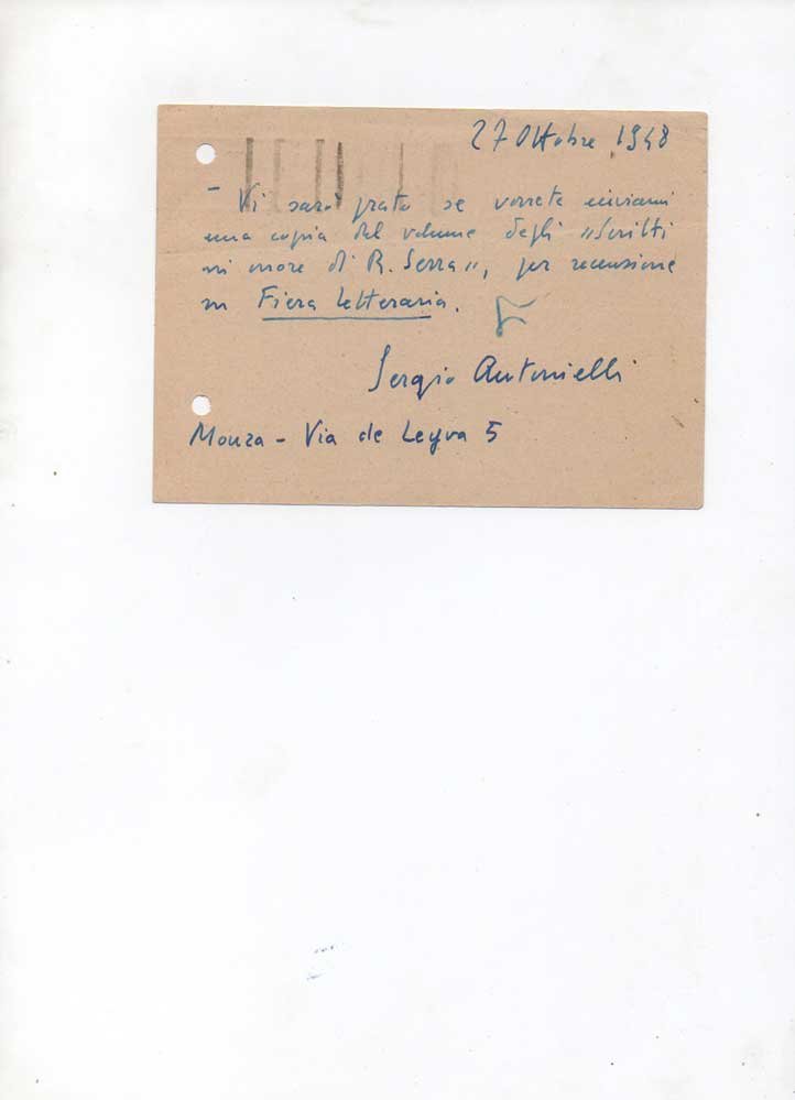 Cartolina postale viaggiata, autografa firmata, datata 27 ottobre 1948 - …