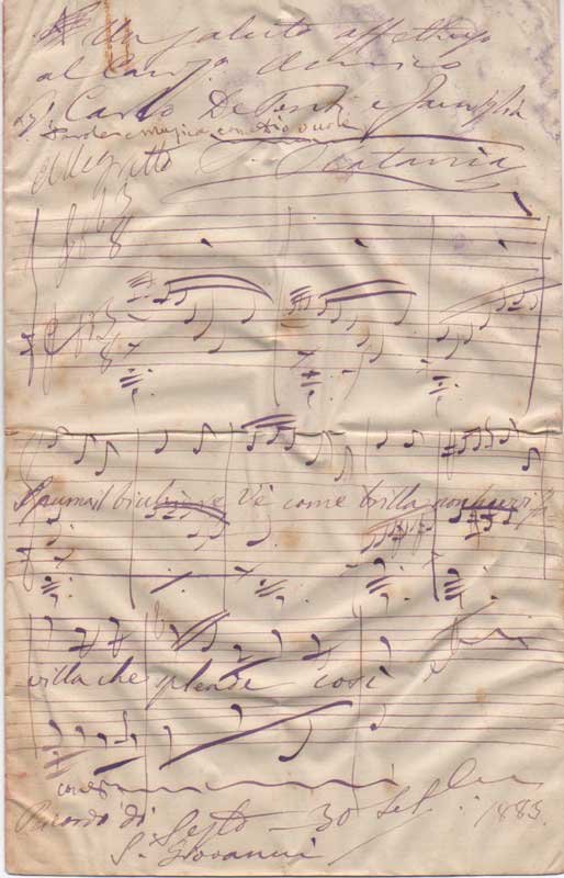 Citazione musicale autografa firmata dedicata all’amico Carlo De Ponti. Datata …